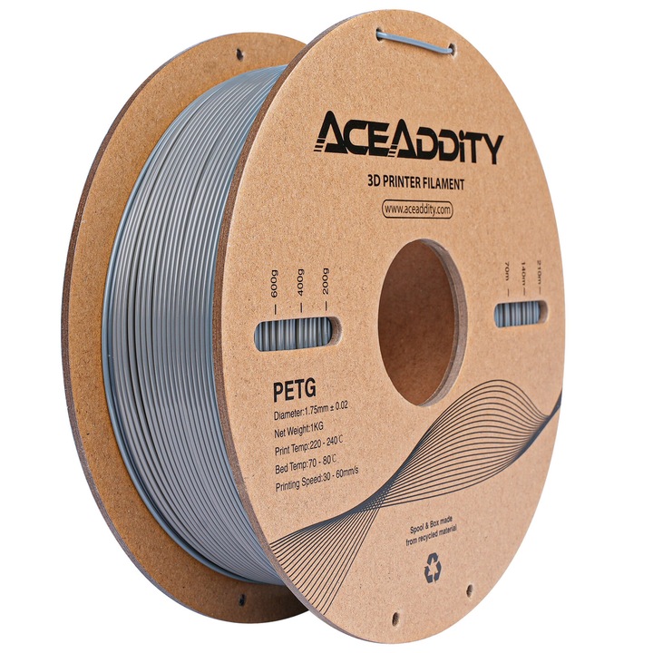 Filament imprimanta 3D, Aceaddity, PETG, 1.75mm, 1Kg, Gri