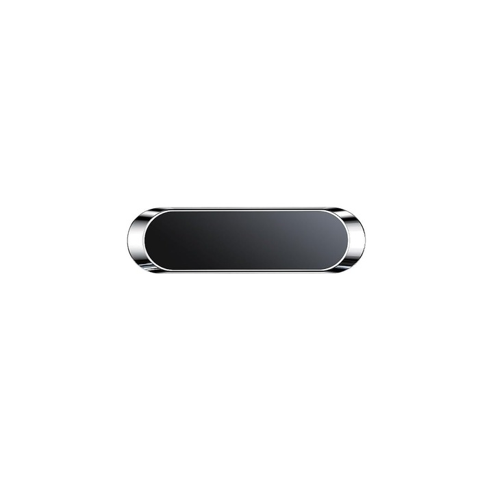 Универсална магнитна стойка за кола за телефон/таблет, закопчаване с 6 магнита и 3M тиксо, размери 7 х 2 см, правоъгълна форма, сребро, луксер