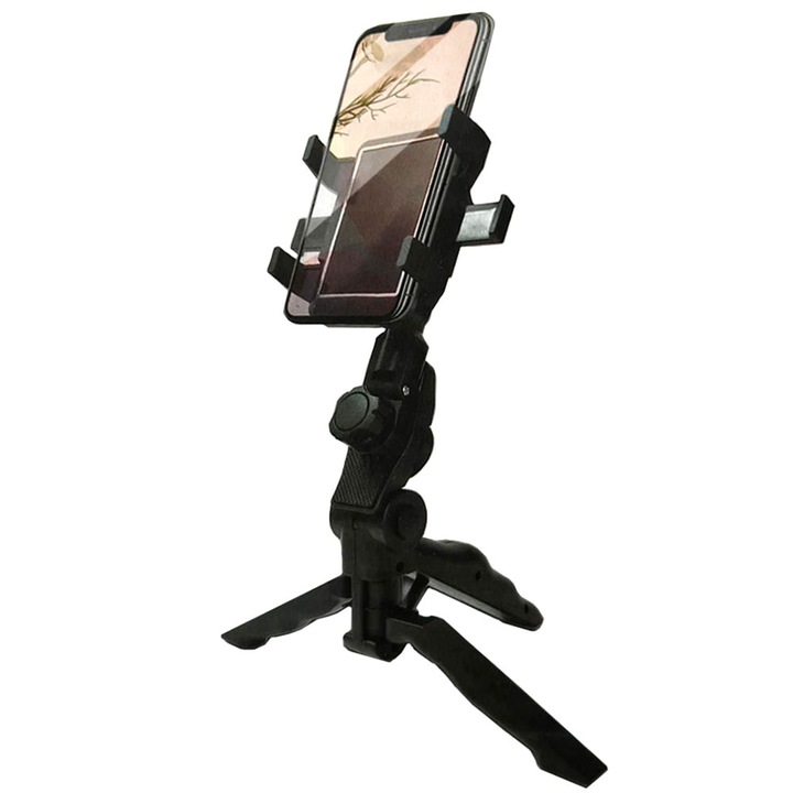 Trepied Mobil cu Suport pentru Smartphone, Rotire 360°, Compatibil cu Apple, Samsung, Huawei, SONORH®