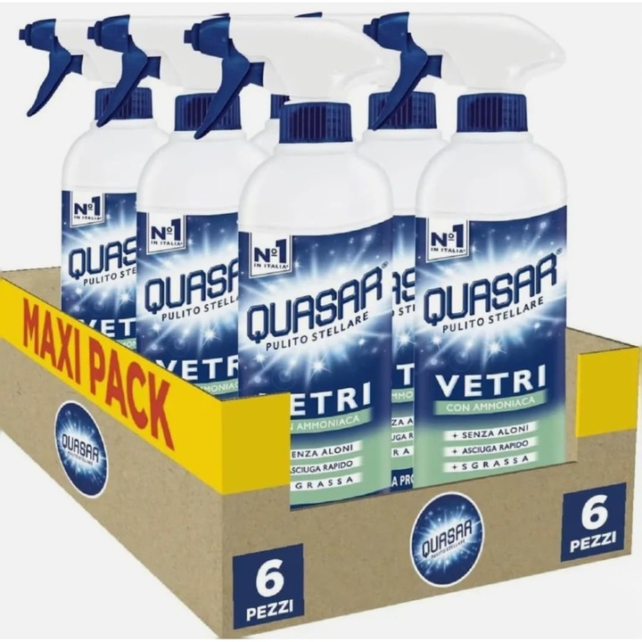 Set 6 bucati Detergent pentru geamuri cu Alcool Quasar 580 ml