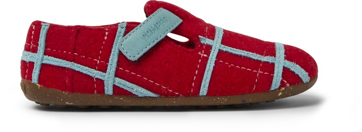 Camper, Papuci de casa cu model in carouri si garnituri din piele Twins 643, Rosu/Albastru