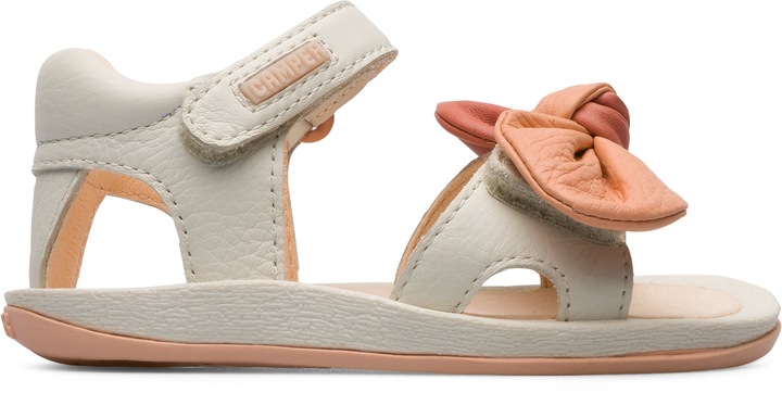 Camper, Sandale din piele cu aplicatii cu funde Twins 689, Alb, 20 EU