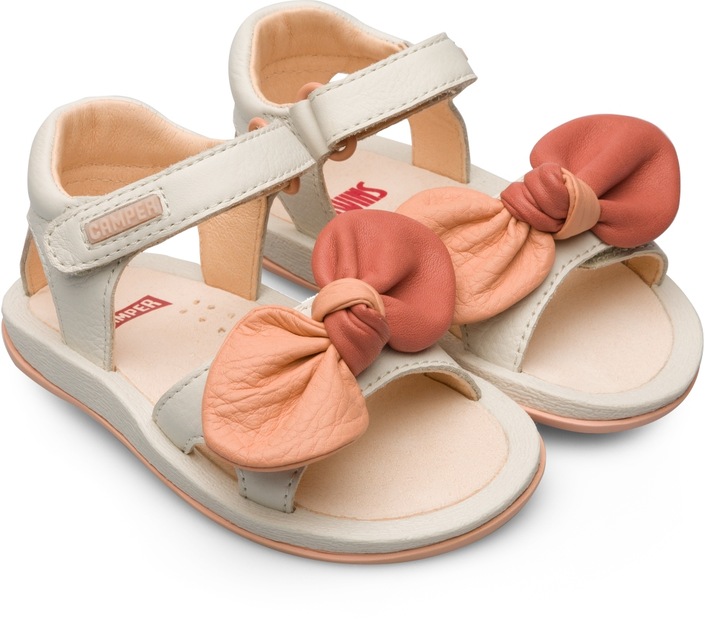 Camper, Sandale din piele cu aplicatii cu funde Twins 689, Alb, 20 EU