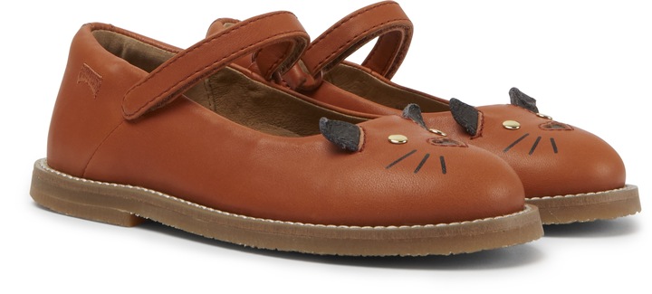 Camper, Pantofi din piele cu model pisica Savina Twins 701, Maro scortisoara, 35 EU