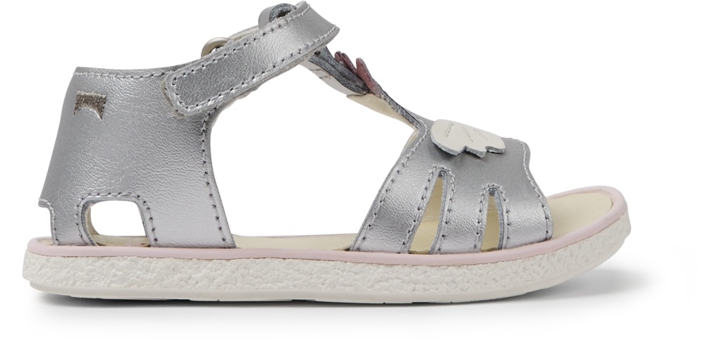 Camper, Sandale din piele cu inchidere velcro Miko 711, Argintiu, 23 EU