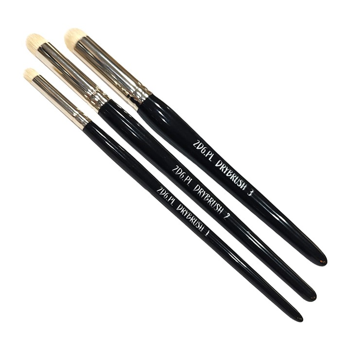 Комплект от 3 четки 2d6.pl Drybrush, естествен косъм, черни