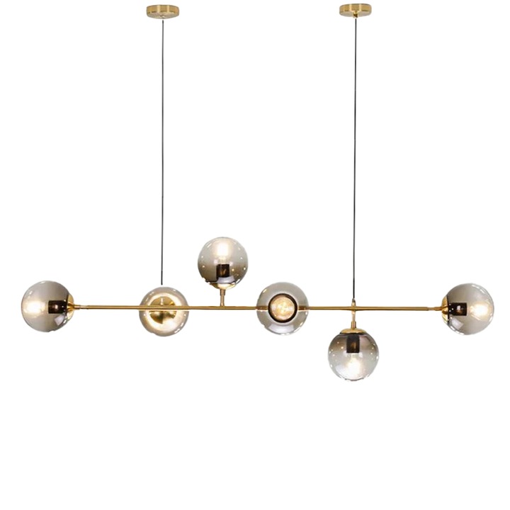 Candelabru Gold Bubble, 6xE27, corp metal, decoruri sticla, auriu, 120x32x32cm
