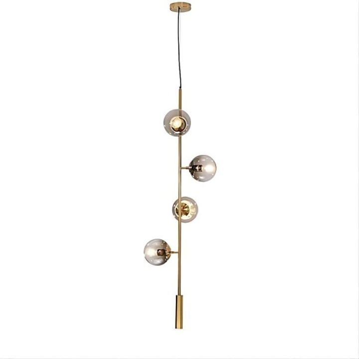 Suspensie Gold Bubble, 4xE27, corp metal, decoruri sticla, auriu, 40x40x120cm