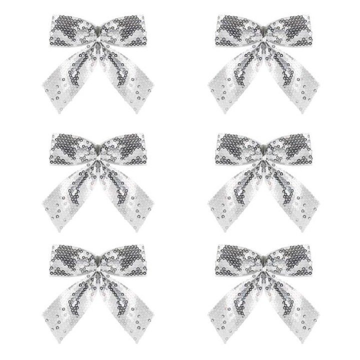 Set 6 Fundite Decorative de Craciun Shopiens®, Paiete Argintii, 9 cm