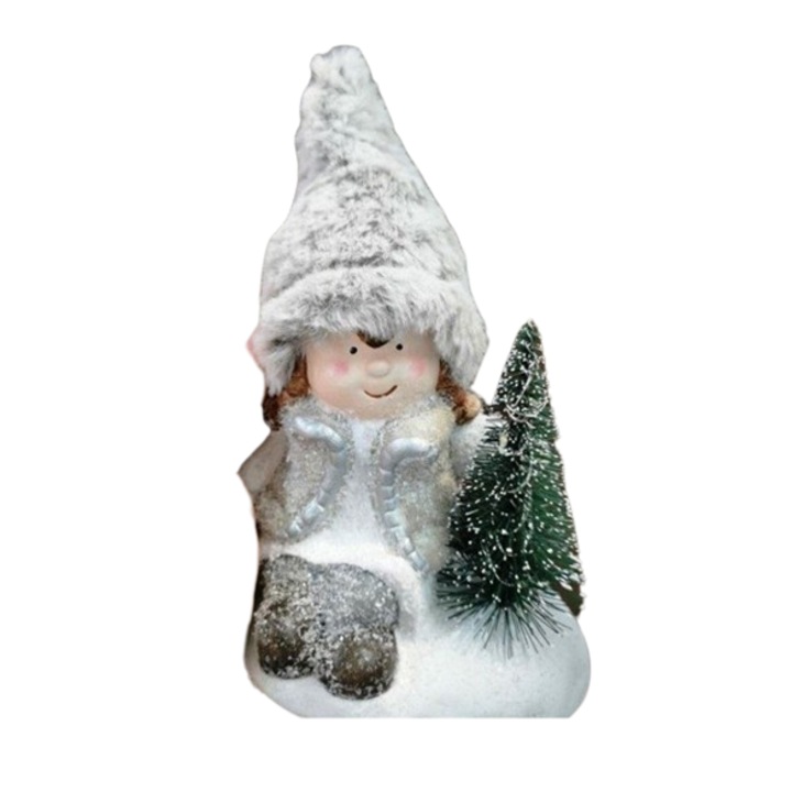 Figurina DreamLed, de Craciun cu Pom si led 15 cm - Fetita