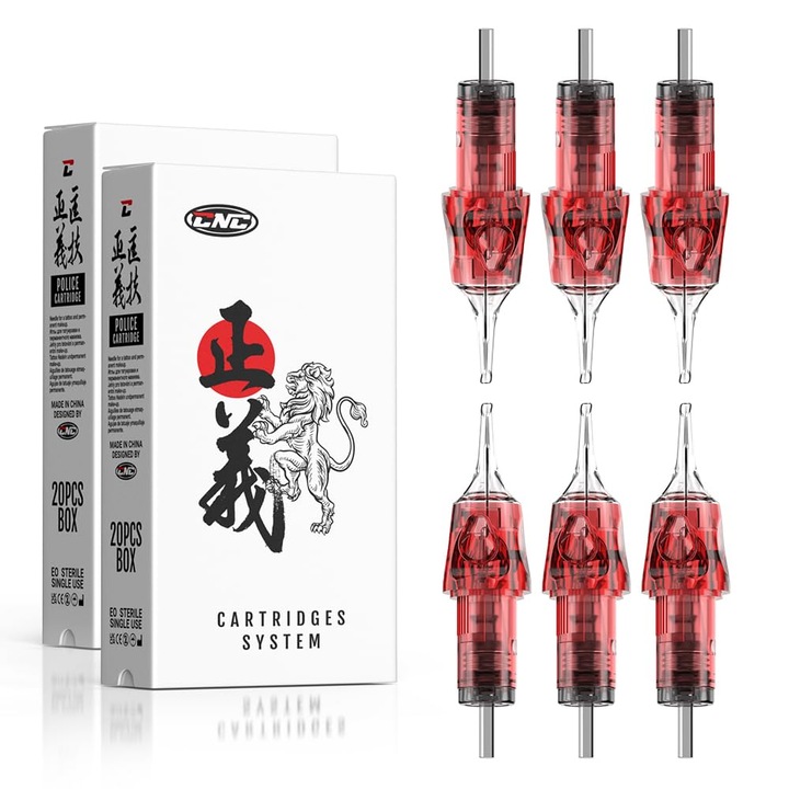Set 40 ace de tatuat tip cartus, de 4 tipuri 1003RL, 1005RL, 1007RL, 1009RL, din otel inoxidabil 316, pentru linii, contur, umplere, EN04X-40KIT-DD