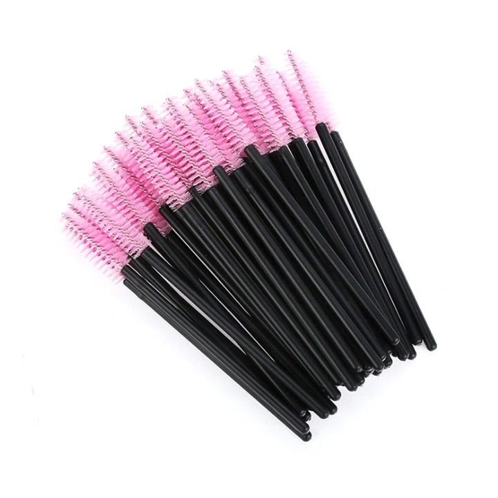 Set 50 periute pentru gene/sprancene, Nailon, Negru/Roz