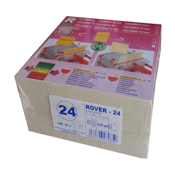 Set 25 placi filtrante 20x20 cm Rover 24, etapa 3, filtrare superfina, 0.25 microni, 004207, Italia