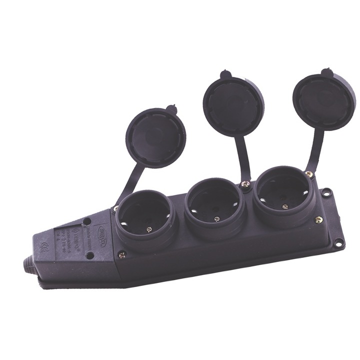 Гумиран удължител за външна употреба, с 3 модула, без кабел