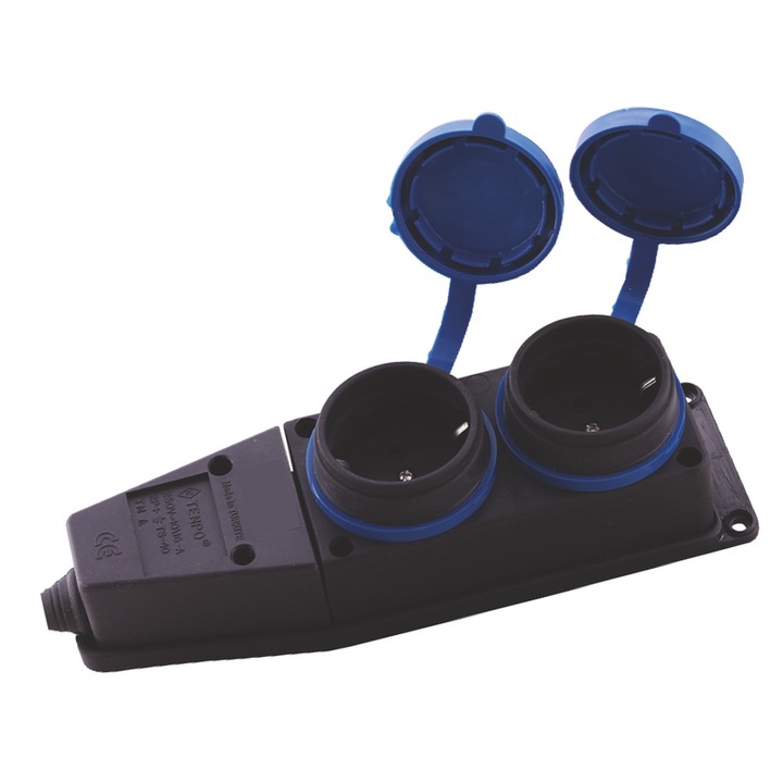 Гумиран удължител за ползване на открито, с 2 модула, без кабел