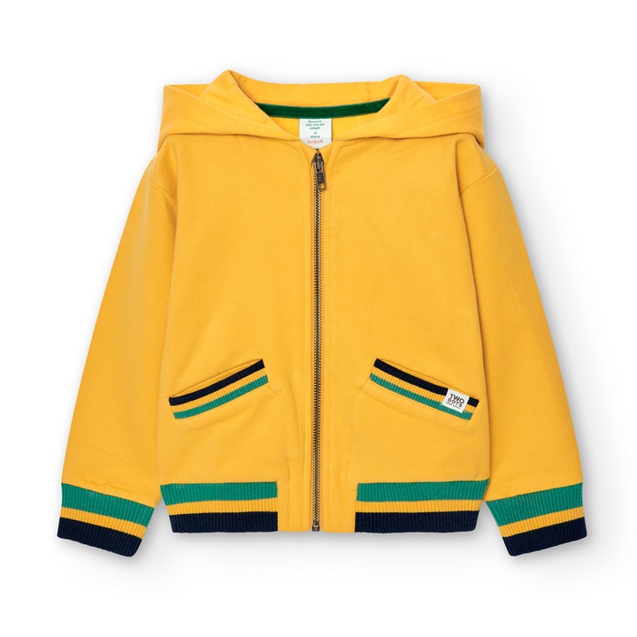Hanorac fete Boboli, bumbac, gluga, galben mustar, 122 CM, Galben