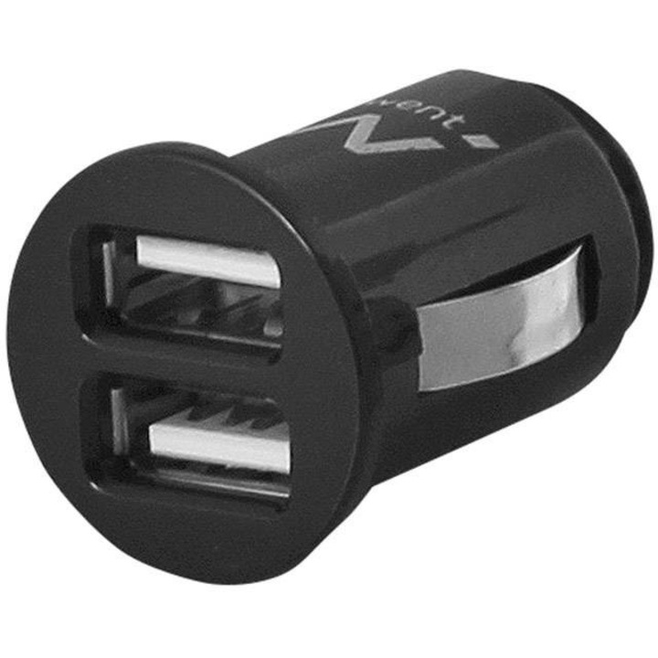 Incarcator auto cu 2 USB Ewent EW1203, 12/24V, 2.1A, negru, rotund