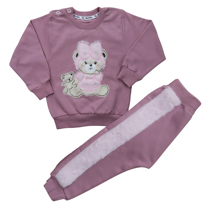Compleu 2 Piese Pentru Fete "Baby Bear" Bluza Maneca Lunga Si Pantaloni Lungi, Bumbac, Violet tyrian