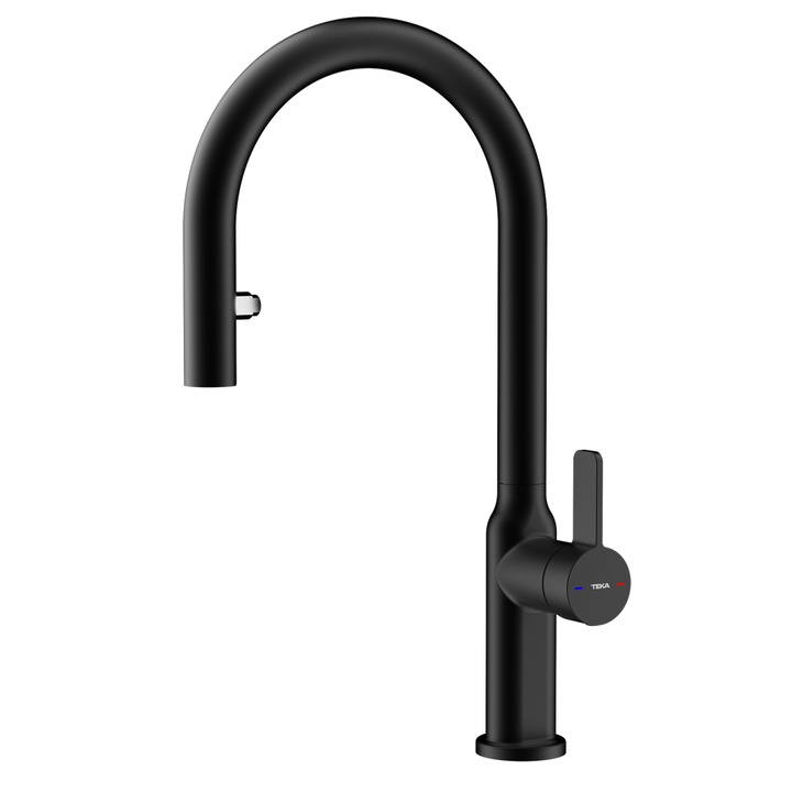 Смесител за кухня Teka OVAL 9382 Bk, с висок чучур, 2 струйни функции, Черен