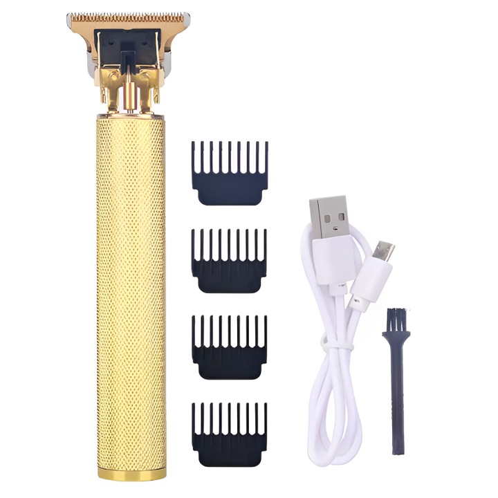 Set aparat de tuns cu 4 numere, periuta de curatare si cablu USB, Negru/Auriu, 15 x 4 x 3 cm