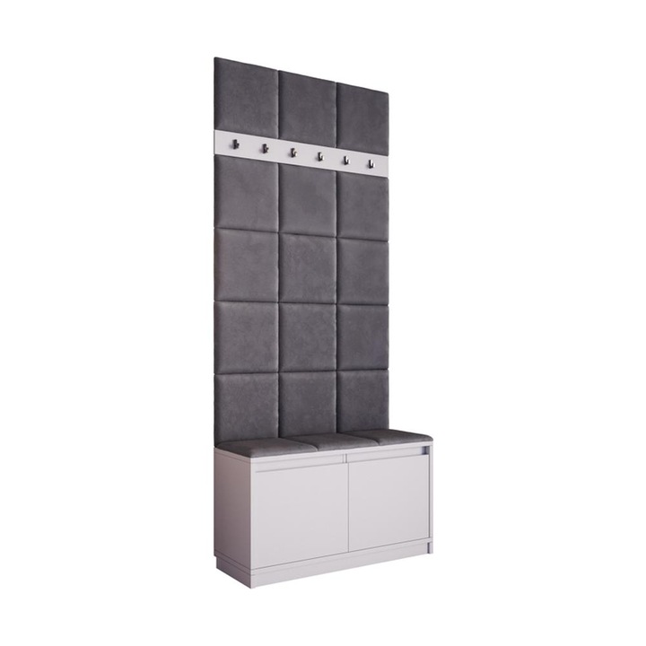 Cuier Klaus II, alb cu tapiterie gri inchis, 90 x 205 x 33 cm