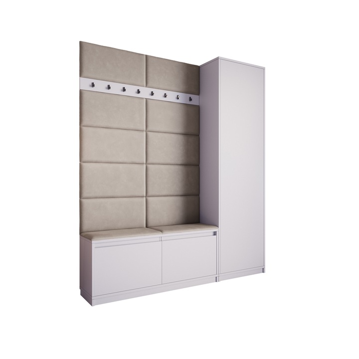 Cuier Klaus III, alb cu tapiterie gri deschis, 180 x 205 x 33 cm