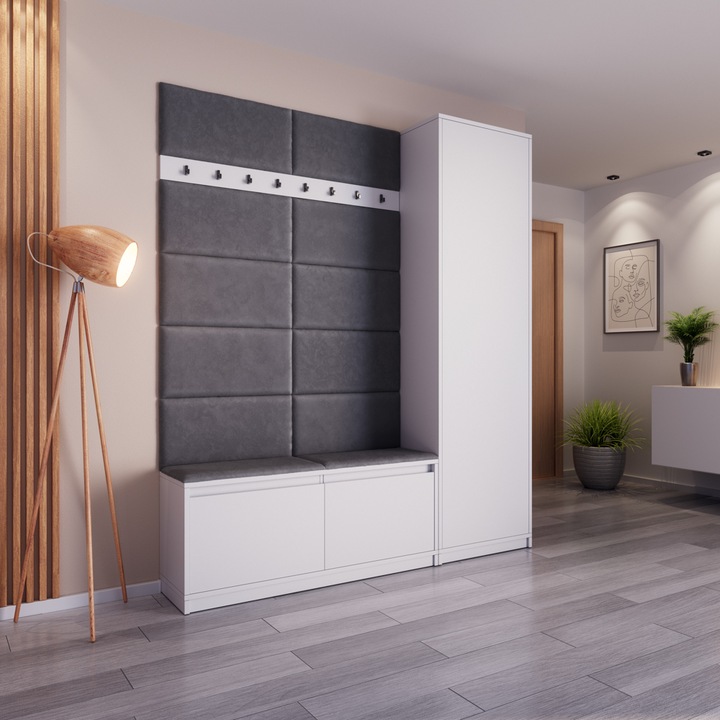 Cuier Klaus III, alb cu tapiterie gri inchis, 180 x 205 x 33 cm