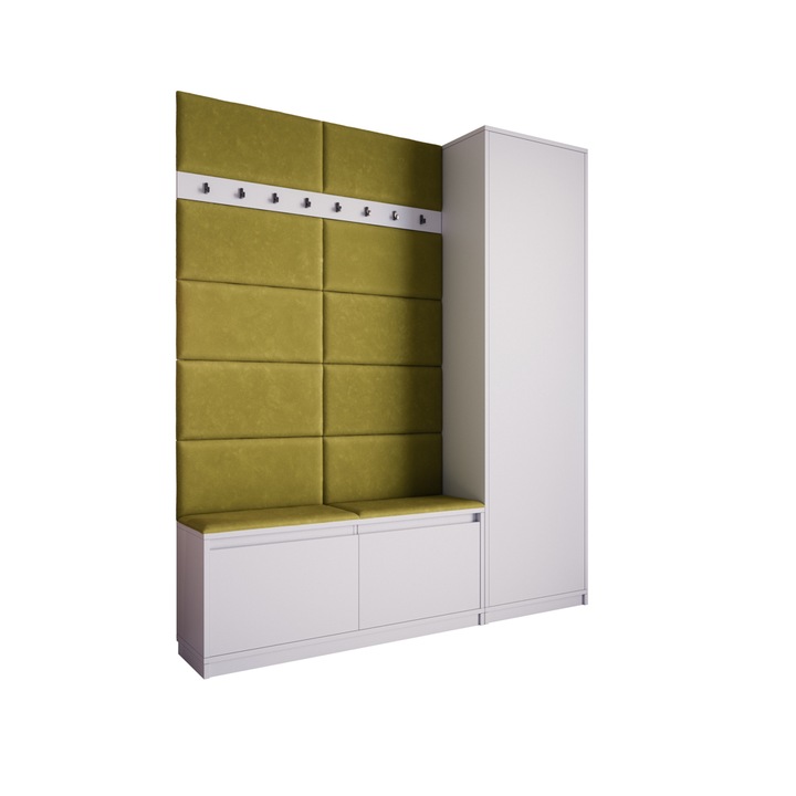 Cuier Klaus III, alb cu tapiterie verde, 180 x 205 x 33 cm