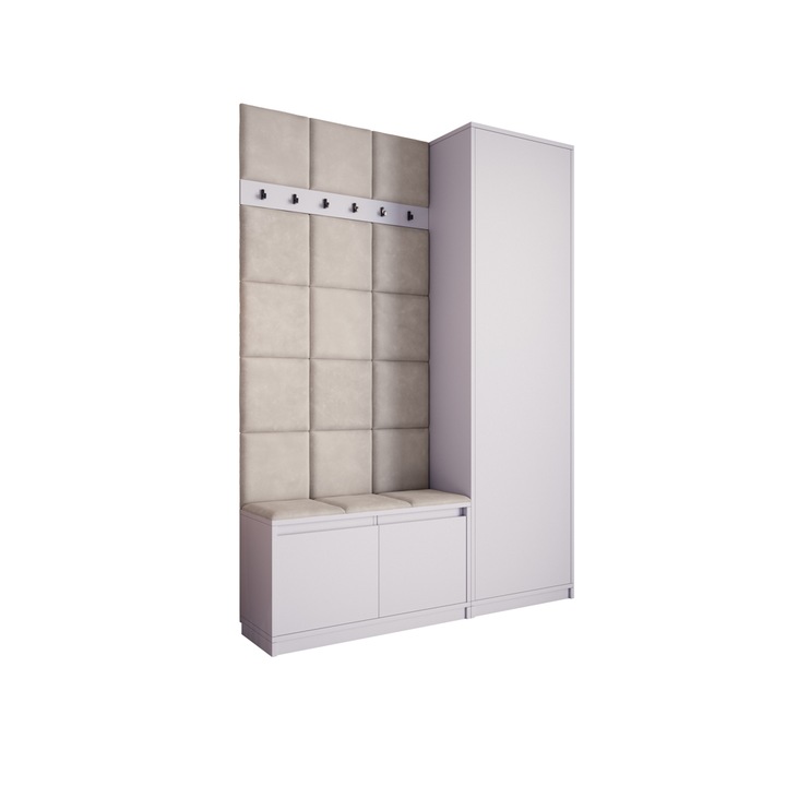 Cuier Klaus I, alb cu tapiterie bej, 150 x 205 x 33 cm