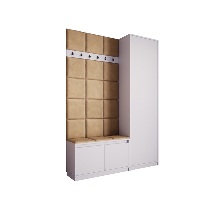 Cuier Hol Klaus I, Alb cu tapiterie Crem, 150 x 205 x 33 cm