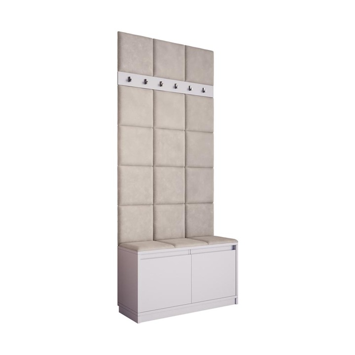 Cuier Klaus II, alb cu tapiterie bej, 90 x 205 x 33 cm