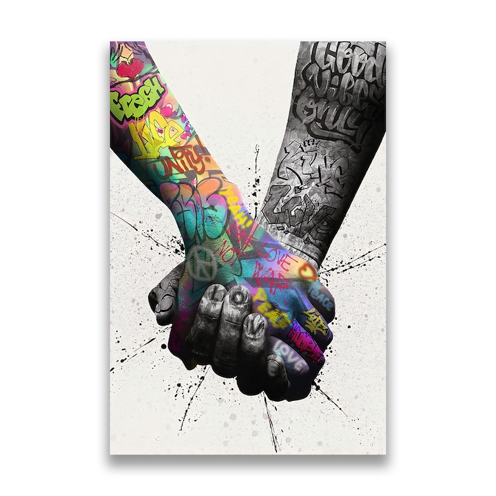 Картина на платно, LuxCanva® A1149, 2Hands, 40 X 60 CM, 100% памучно платно 400g/m2, дървена рамка, декоративна, любов, улично изкуство, графити, живи цветове