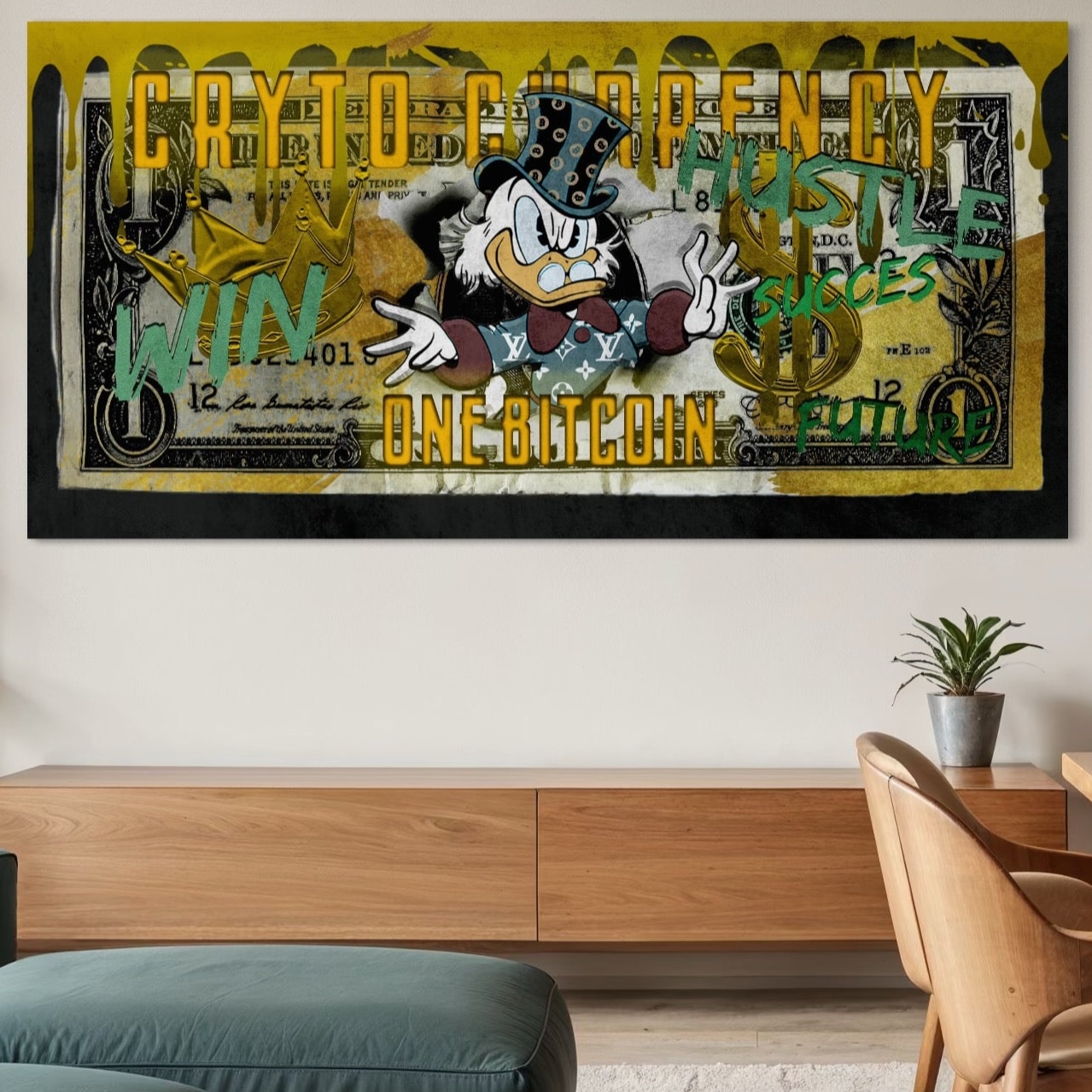 Tablou Canvas Premium, LuxCanva® B1025 Donald Duck Bitcoin, 60 X 90 CM,  Panza Bumbac 100% 400g/m2, Sasiu Lemn, Donald Duck, Bani, Bitcoin, Crypto,  Culori Vibrante - eMAG.ro