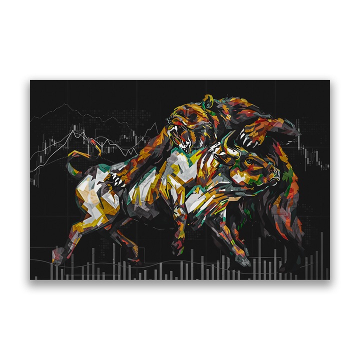 Картина на платно, LuxCanva® A1161, Фондов пазар, 40 X 60 CM, 100% памучно платно 400g/m2, Дървена рамка, Бичи пазар, Мечи пазар, Финансови, Мотивационни, Живи цветове