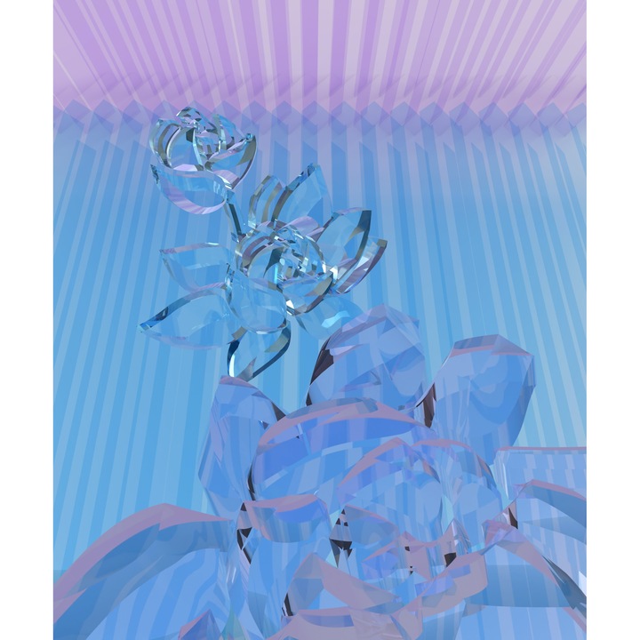 Tablou Abstract flori sticla 3D albastru mov roz 50 x 60 cm