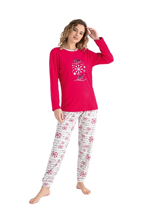 Pijama dama, bumbac interlok, culoare rosu, Rosu