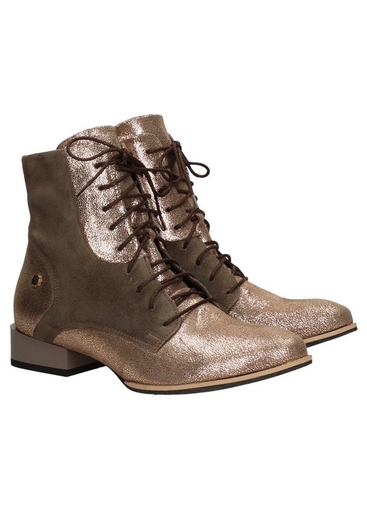 Botine de dama, Maciejka, Piele naturala, Maro/Auriu, 40