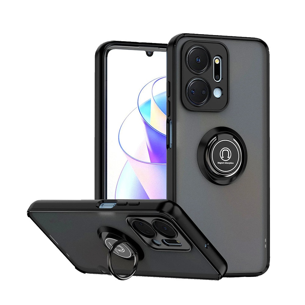 Husa Matte Ring Grip, Compatibil cu Honor X7a, Antisoc Armor, Inel rotativ 360 grade, Magnet suport auto incorporat, negru