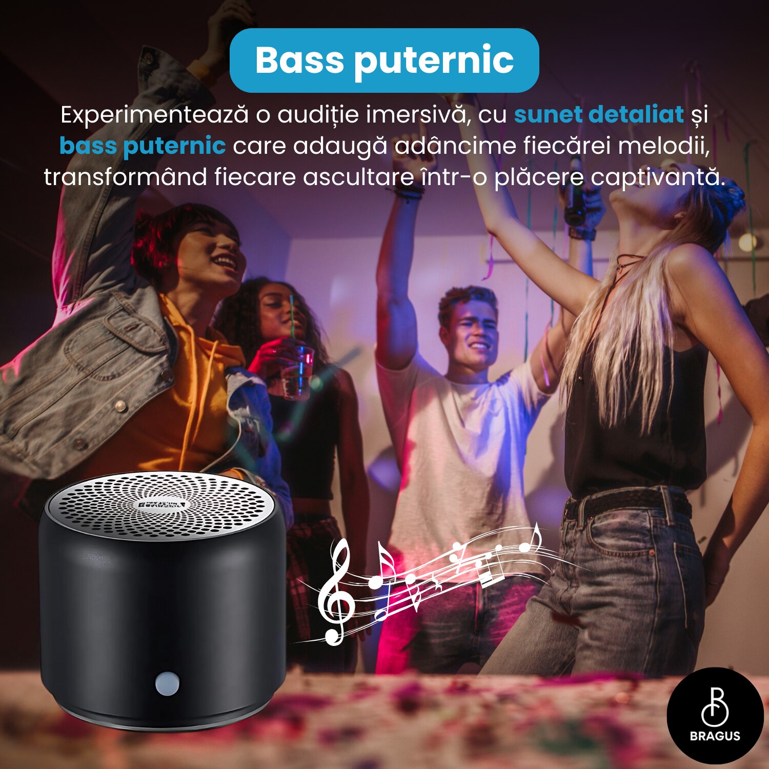 Boxa Portabila Mini, BRAGUS, Boxa Bluetooth 5.0, Rezistenta la Apa IPX7 ...