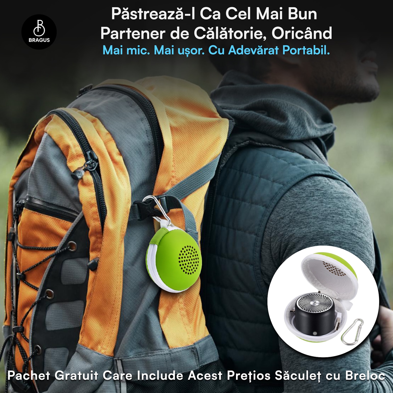 Boxa Portabila Mini, BRAGUS, Boxa Bluetooth 5.0, Rezistenta la Apa IPX7 ...