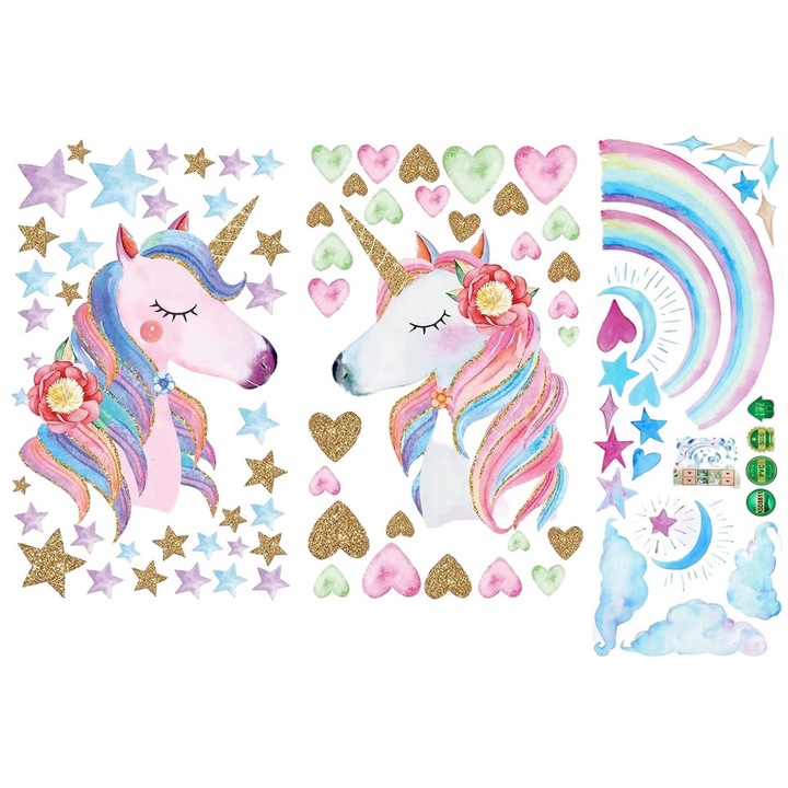 Egyszarvú matrica készlet, Jormftte, PVC, Multicolor