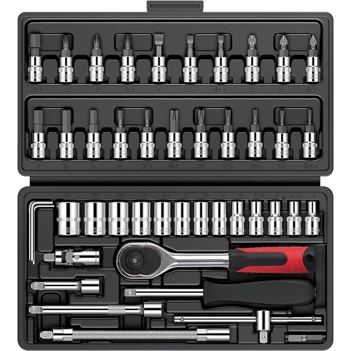 Комплект гаечни ключове Jormftte, 46 части, с тресчотка и шестостенни глави, Torx