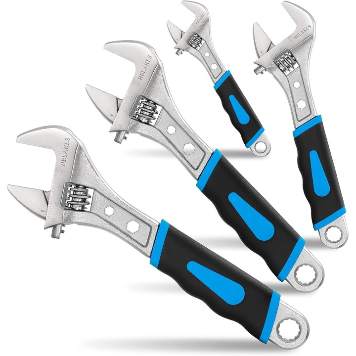 Комплект регулируеми гаечни ключове Jormftte, 4 части, шестоъгълна глава, неплъзгаща се TPR дръжка, неръждаема стомана