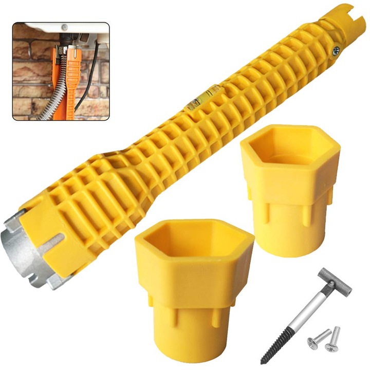 Jormftte Мултифункционален гаечен ключ 8 в 1 за инсталации, жълт, 260 мм