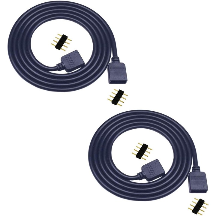 Set 2 cabluri prelungitoare banda LED, Jormftte, RGB. 2.5 m, Negru