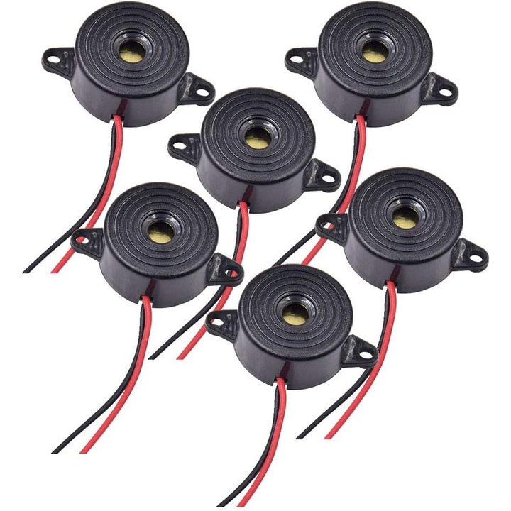 Комплект от 6 електронни аларми, Mmgoqqt, 23x12 мм, 12V, 85dB, черни