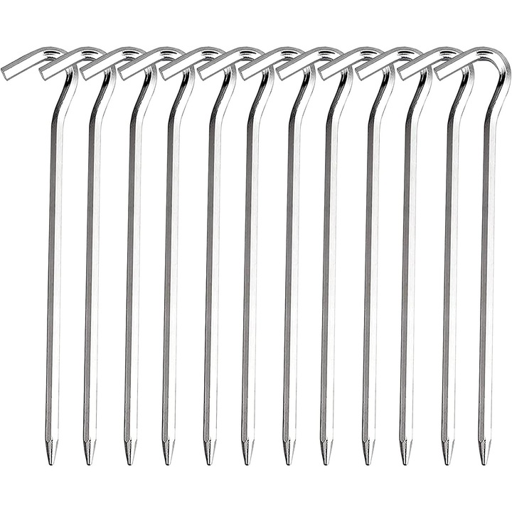 Комплект от 12 колчета за палатка, Jormftte, Алуминий, Сребро