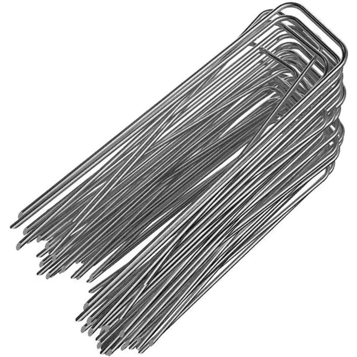 60 db földhorgony szett, QttvbTna, U-alakú, ezüst, 2,5x40x150 mm