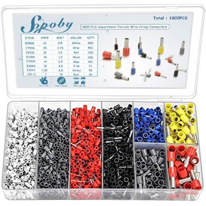 Комплект 1800 конектора, Sopoby, изолирани клеми, 1800 бр, мед, 0,5-10 мм, в пластмасова кутия