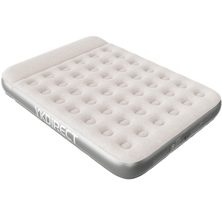 Saltea Pneumatica cu perna incorporata, YKDIRECT, 1 persoana, 203 x 150 x 28, 159 kg max, impermeabila, gri